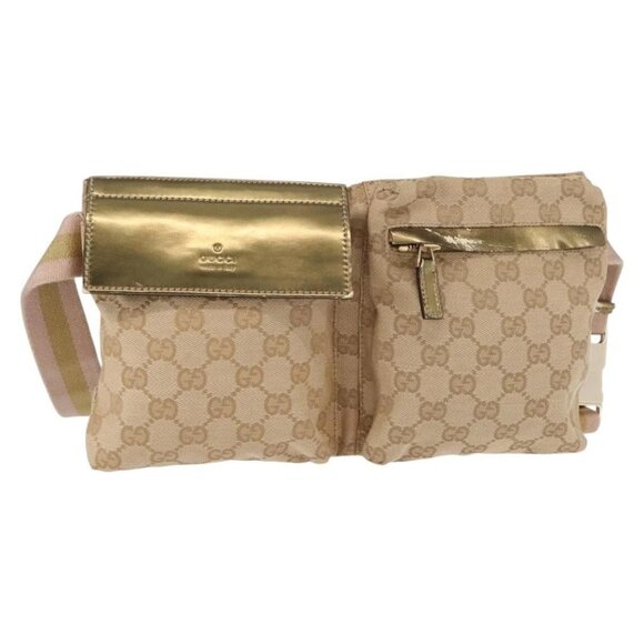 GUCCI GG Canvas Sherry Line Waist bag Beige Gold 28566 Auth 157154 - Picture 2 of 16